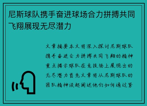 尼斯球队携手奋进球场合力拼搏共同飞翔展现无尽潜力